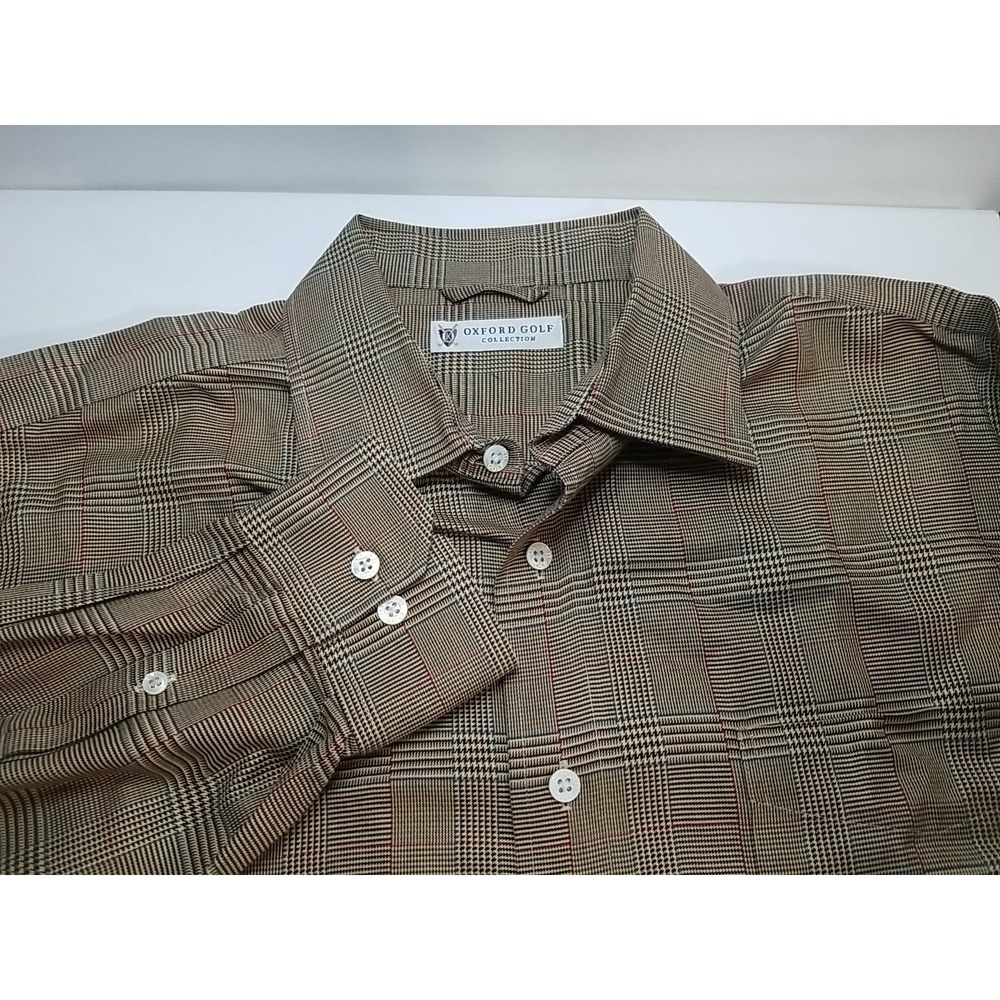 Oxford Golf Collection Mens Long Sleeve Plaid L Large Button Up Shirt‎